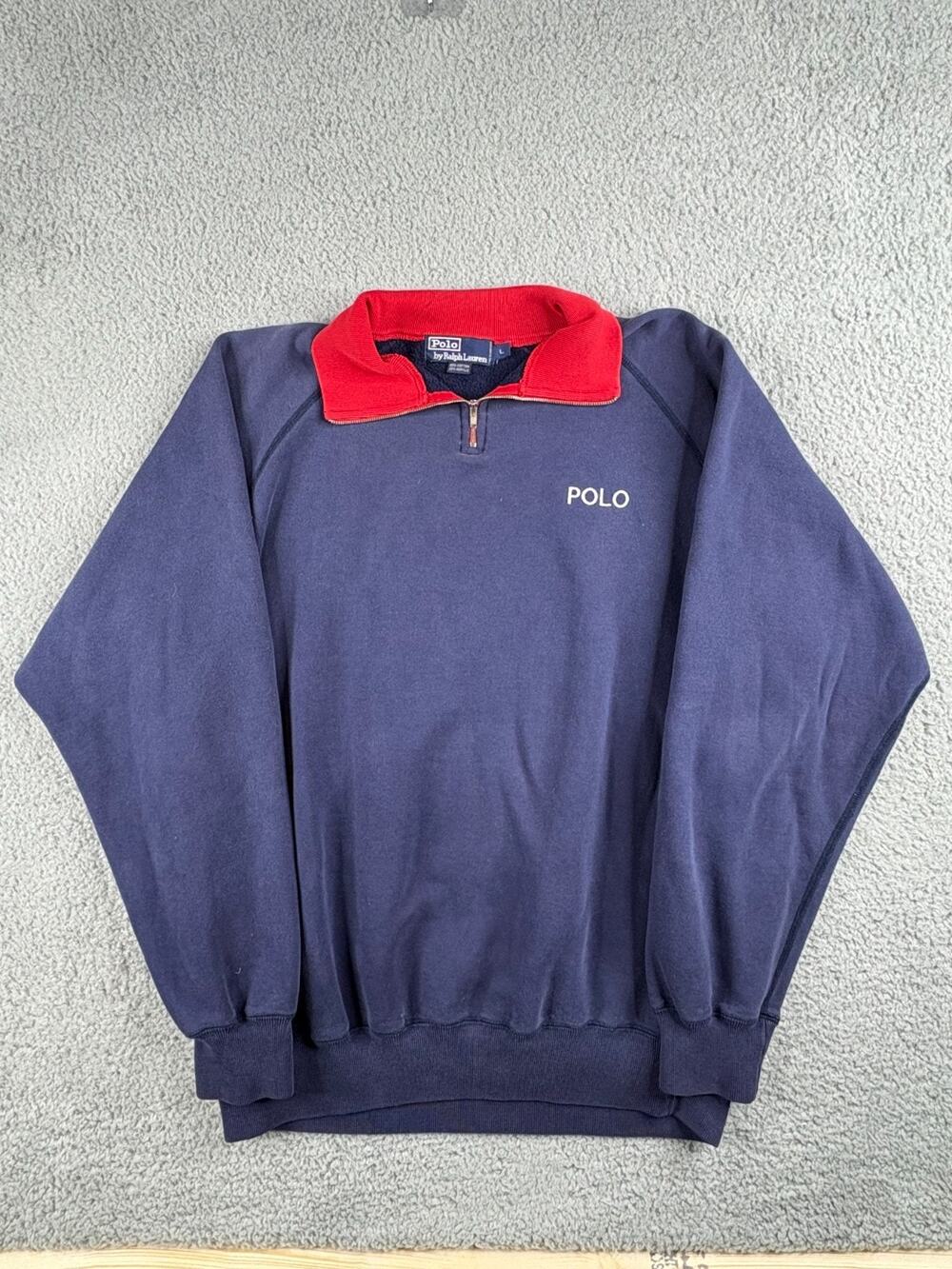Polo Ralph Lauren Pullover Sweatshirt Men's Large Blue Quarter Zip Long Sleeves